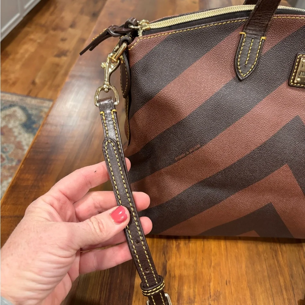 Dooney & Bourke Gabriella Brown Chevron Satchel Purse with Dust Bag